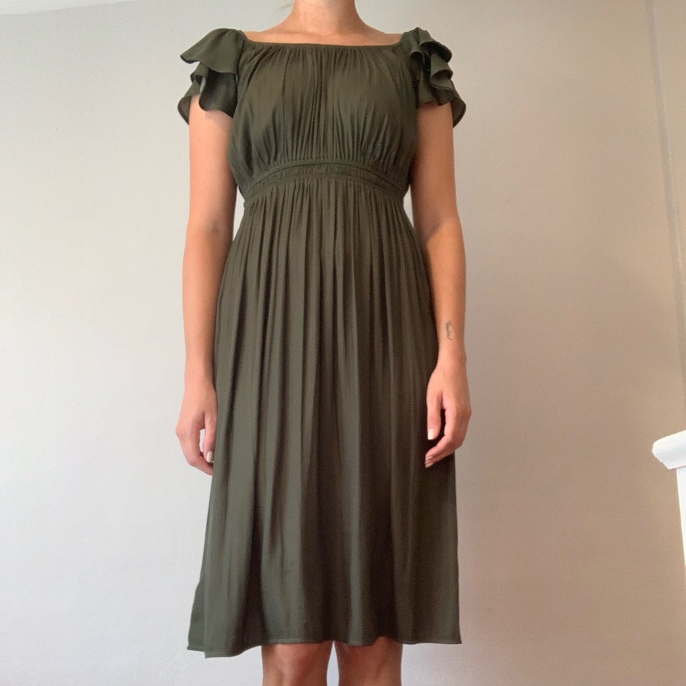 LOFT olive colored midi dress